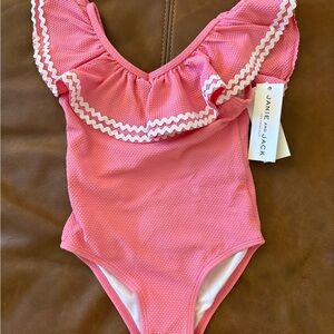 Janie and Jack Pink Zigzag Ruffle Swimsuit NWT Size 3